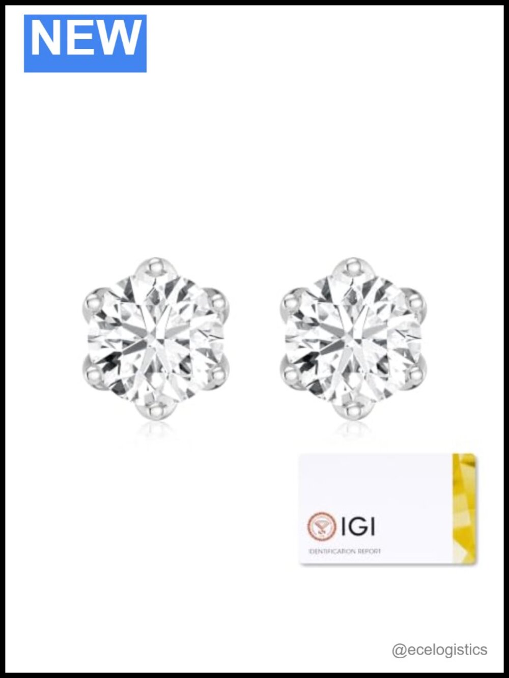 IGI Certified Moissanite Stud Earrings 925 Sterling Silver Rhodium Finish